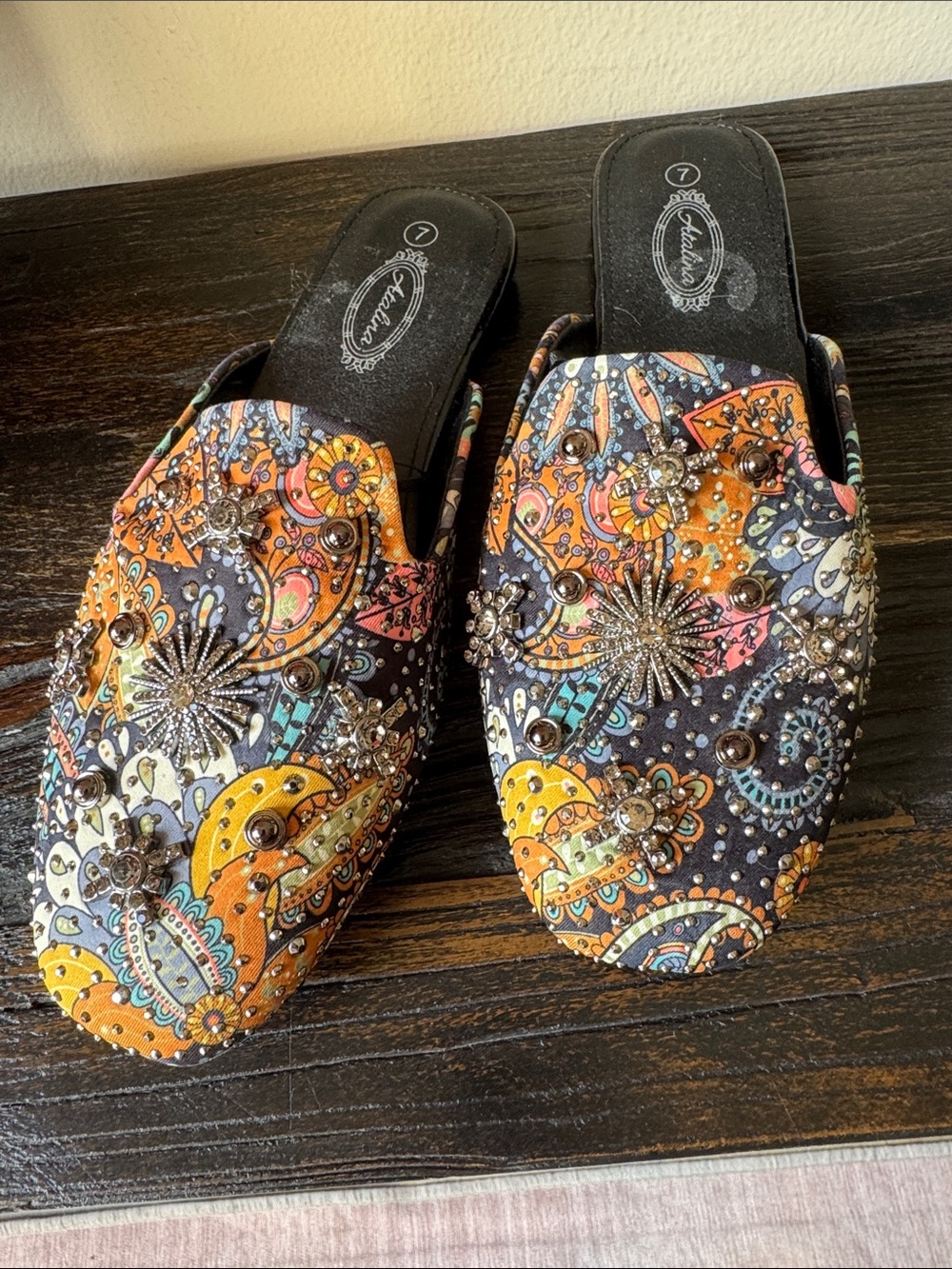 Embellished Paisley Slip-On Mules - Multicolor